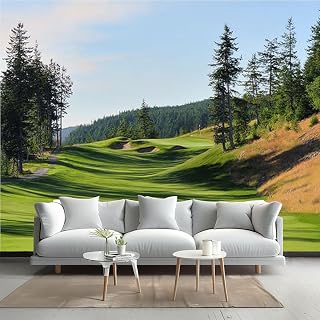 Vintage Wallpaper Setting Sun Vancouver Island Golf Course Animals Sunrise Wall Mural Peel and Stick Canvas Art Wall Mural Decor Self-Adhesive Wallpaper for Bedroom Living Room