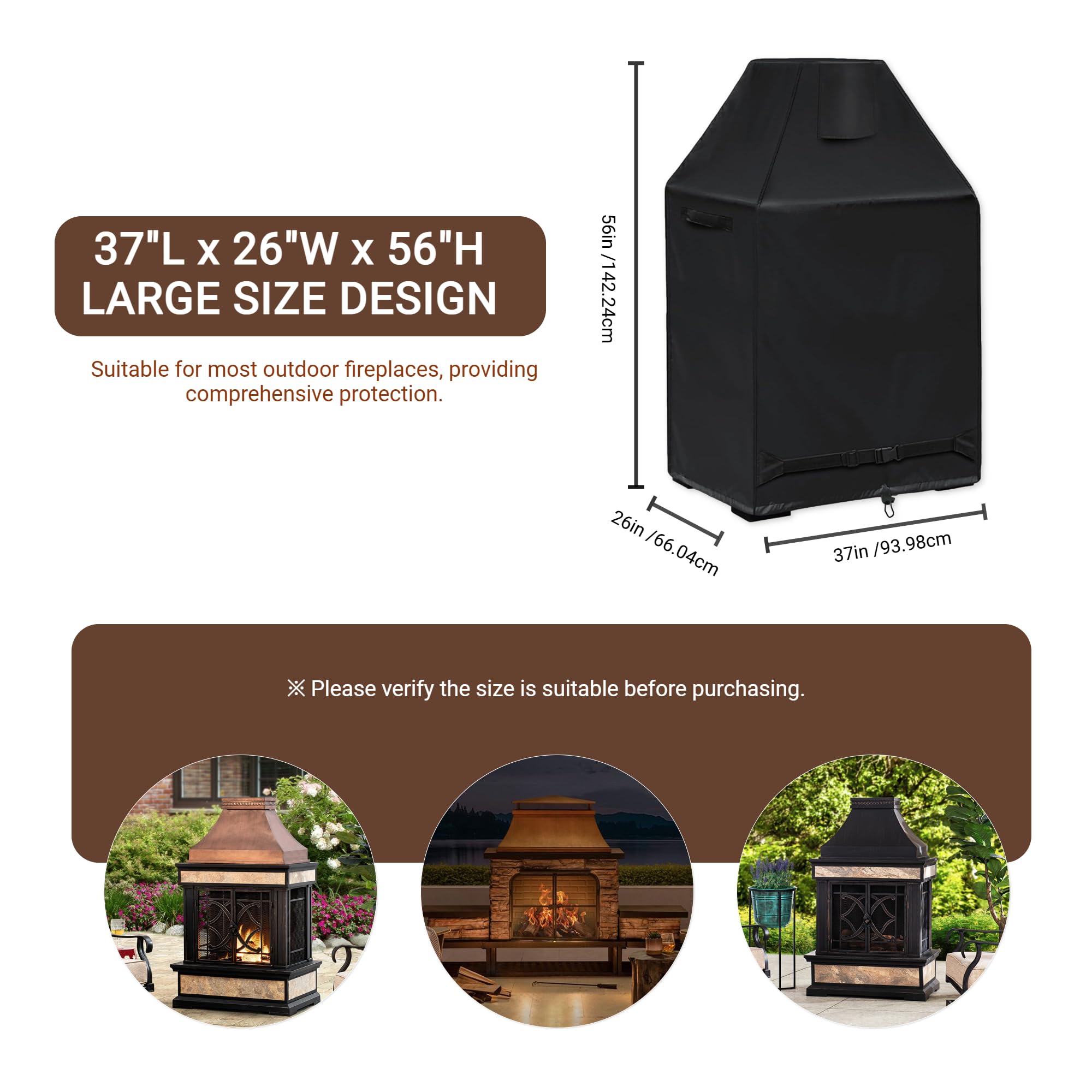 Housse de cheminée d'extérieur en tissu Oxford 420D imperméable pour patio, terrasse et autres meubles d'extérieur, noir