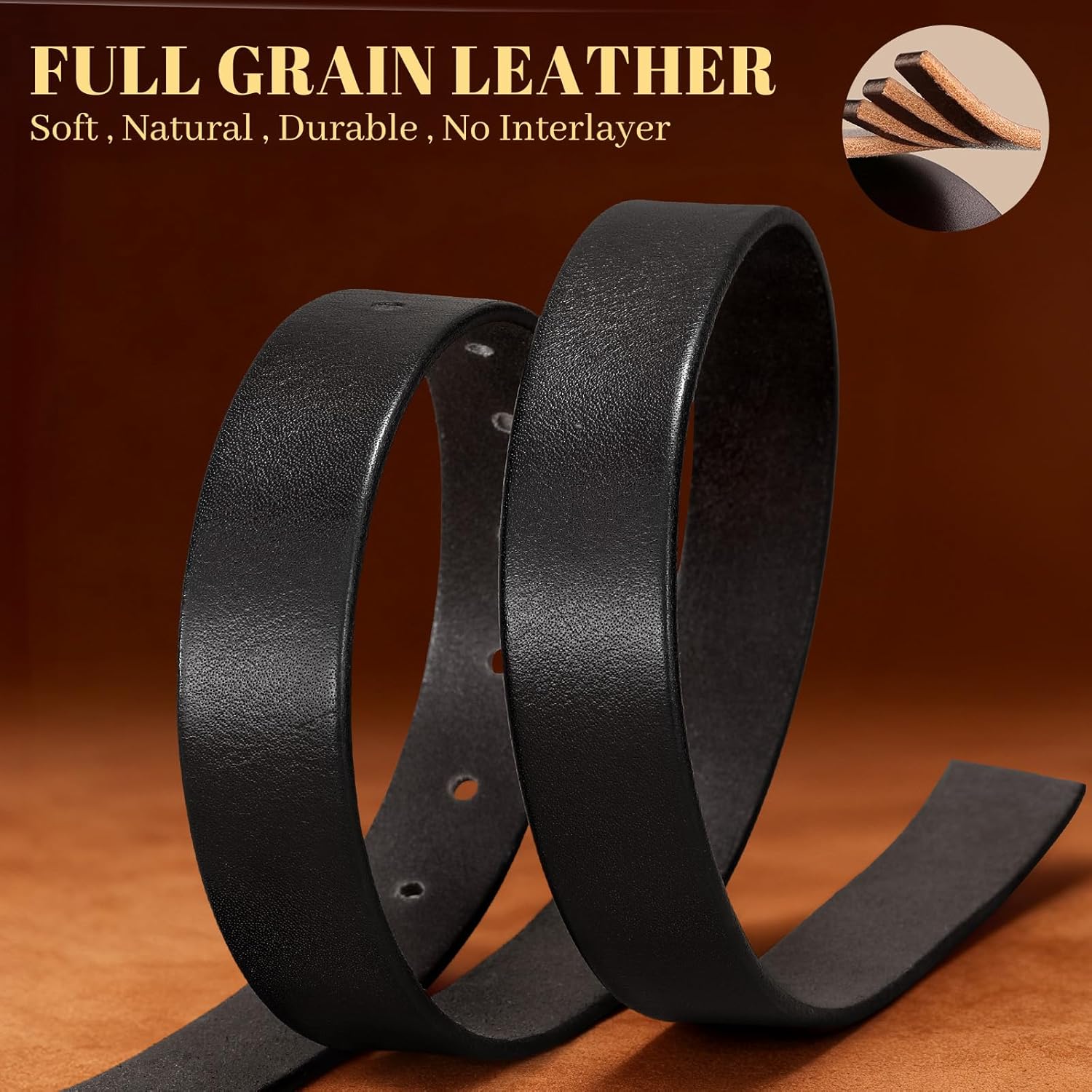 WHIPPY Womens Genuine Leather Belts for Jeans Fashion Vintage Ladies Full Grain Solid Leather Belt with Gold Buckle - Image 3