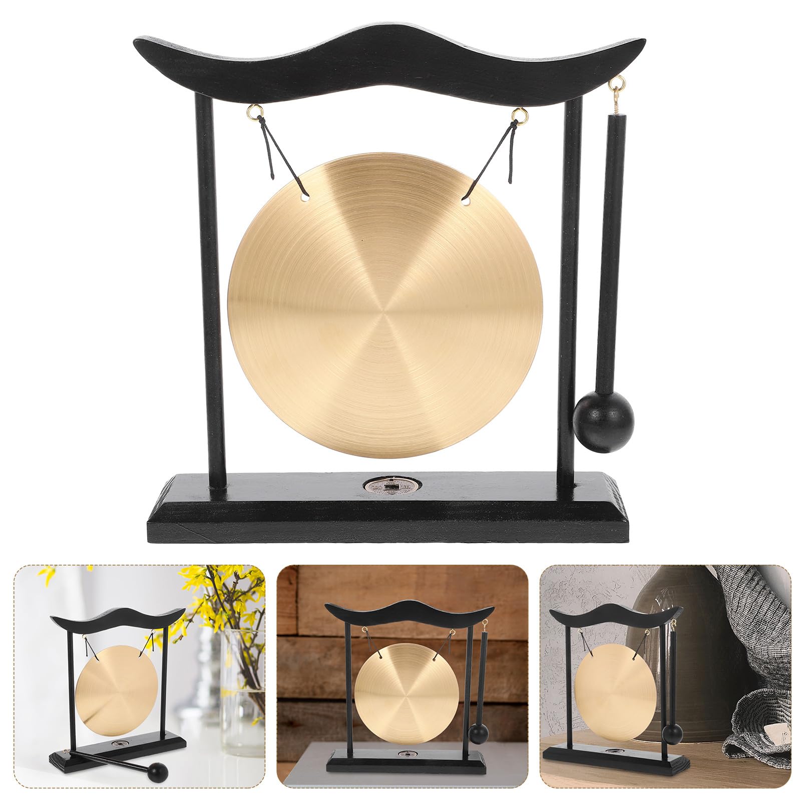 Eleganter Zen Tischgong aus Kupfer und Holz Dekorative Tischglocke mit Ständer Zuverlässiges Feng Shui Geschenk für Büro und Wohnzimmer zum Einzug