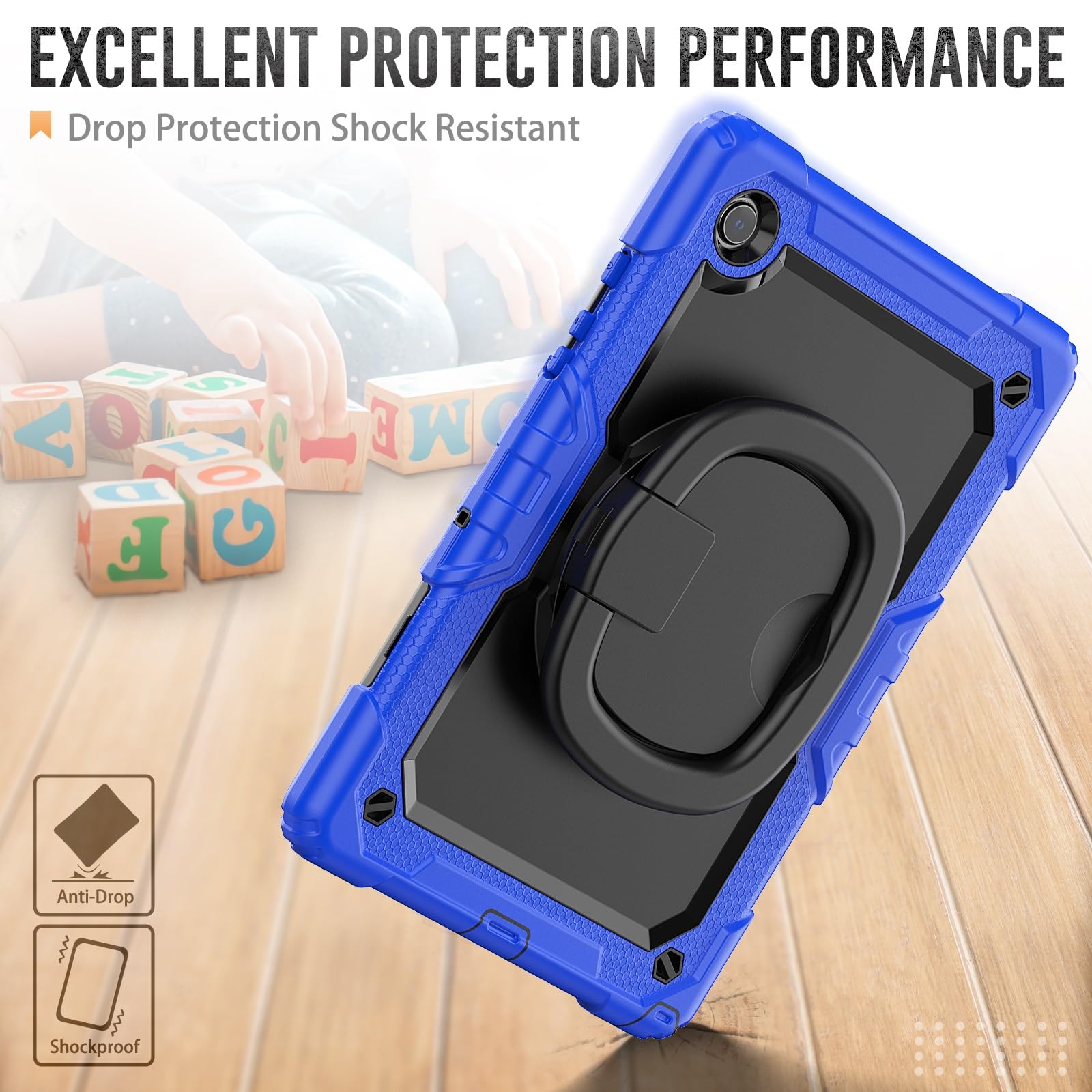 Pełne etui ochronne Kompatybilny z etui Samsung Galaxy Tab A8 X205/X200 2021 10,5-calowe etui z zabezpieczeniem ekranu, wytrzymałą osłoną zabezpieczającą całe ciało Obrotowy uchwyt Silikonowe etui do