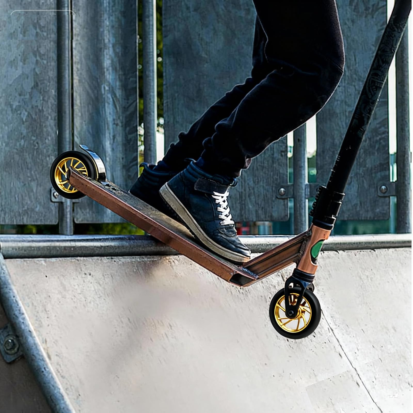 Kółka Pro Stunt Scooter 100 mm z łożyskami ABEC 9, kompatybilne z 2 kołami do skuterów, kompatybilne z Razor/Apollo/Cox Swain i większością skuterów (złoty)