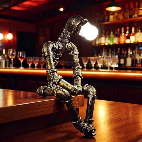 Miniatura 7 de Lámpara de mesa Steampunk, lámpara de escritorio de estilo robot creativo, luz industrial vintage para mesa de noche, mesita de noche, bar,