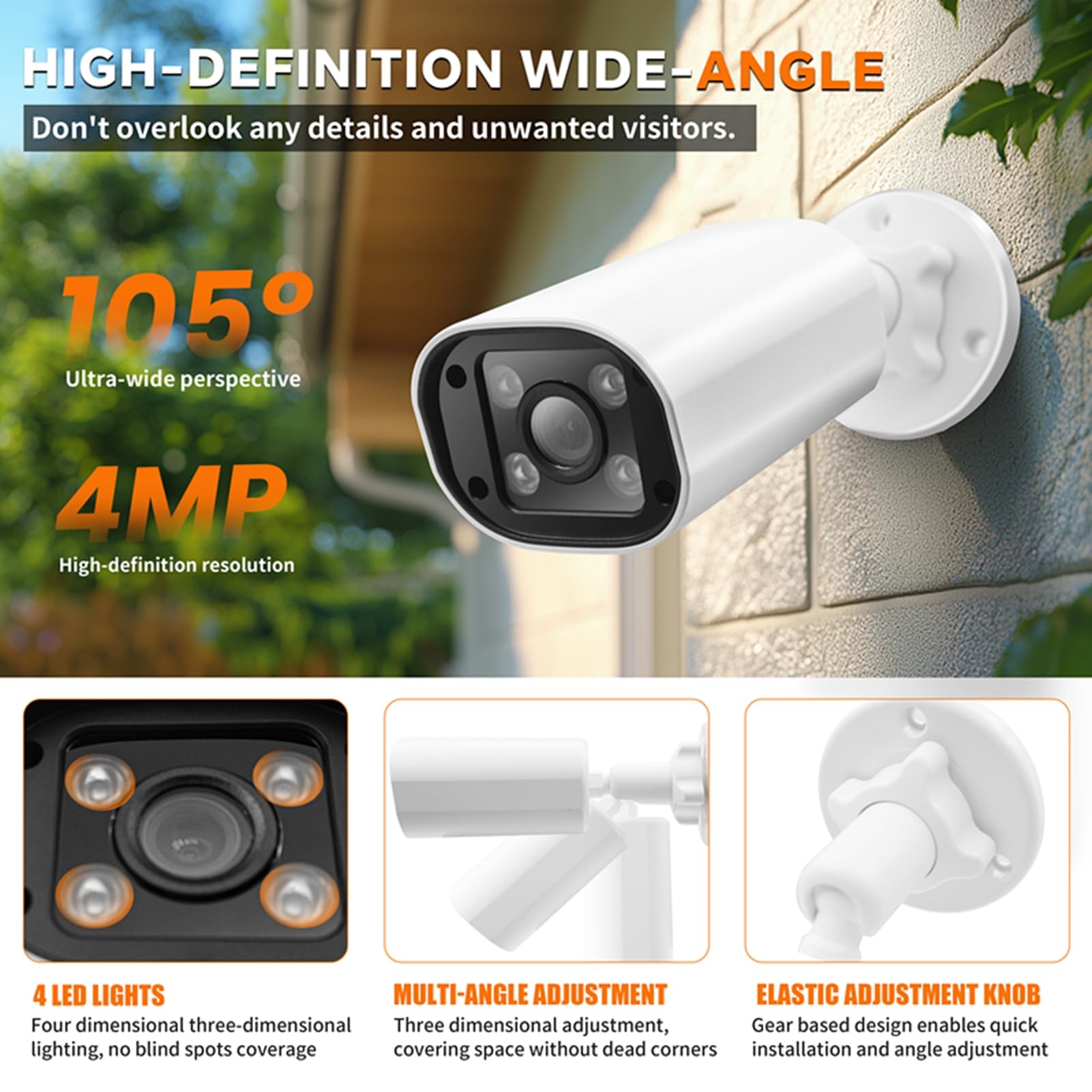 Telecamera di Sorveglianza da 4 MP con Audio Bidirezionale | Rilevamento Umano AI, Visione Notturna a Colori 30 M, PoE IP66 Resistente Alle Intemperie per la Sicurezza Interna Esterna