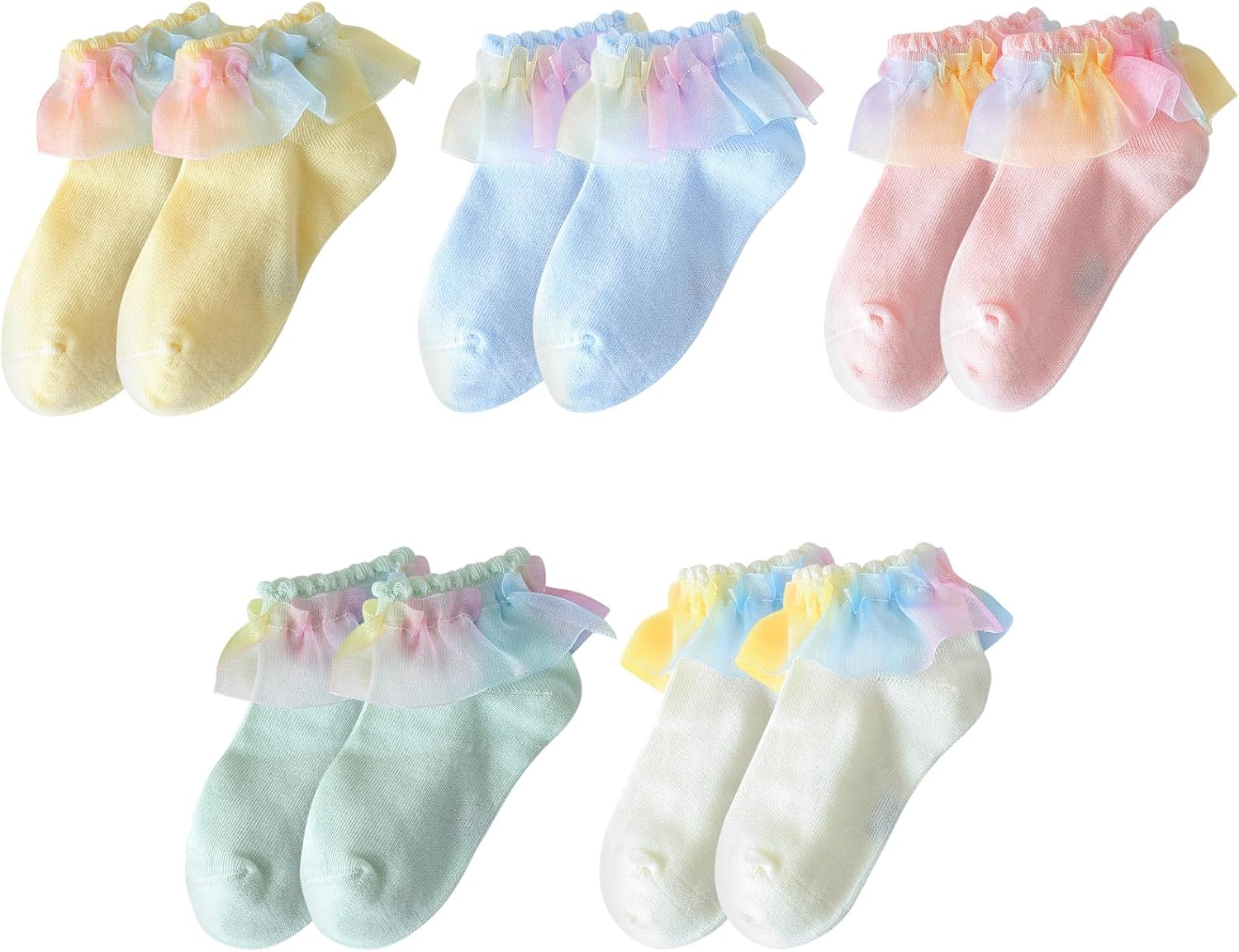 DEEKEY Baby Girls Socks Toddler Ruffle Socks Girls Frilly Lace Dress Socks Cotton Crew Socks