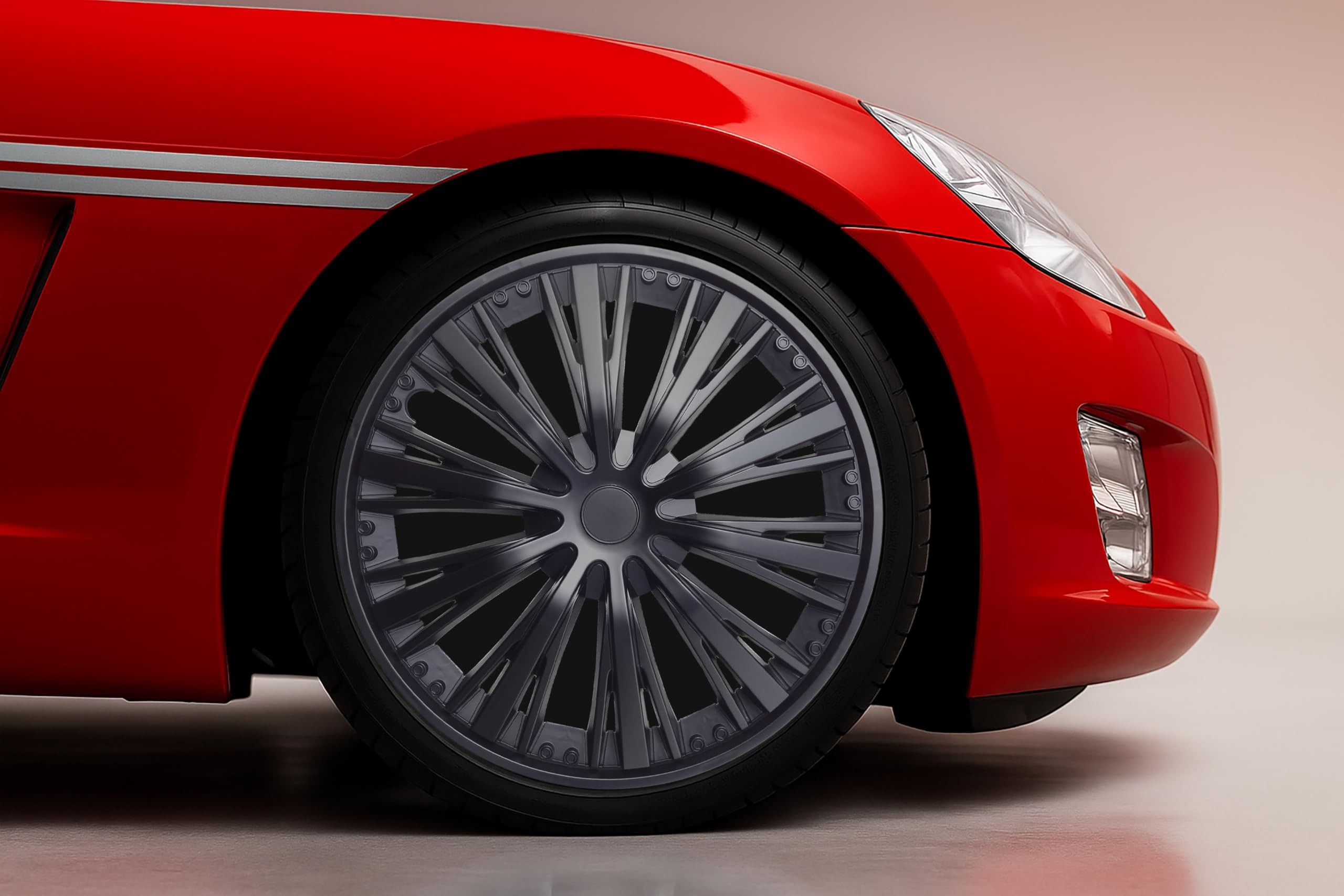 Copricerchi 16" Pulse Nero, Set di 4 Unità, Universali, ABS ad Alto Impatto, Fissaggio a Pressione, Design Moderno e Ventilazione Ottimizzata