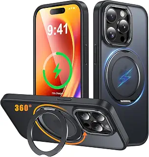 Gunwon iPhone 11 Pro 用 ケース Magsafe対応 ワイヤレス充電 360°回転スタンド 耐衝撃 マット仕上げ「ブラック」 | 持ち歩きに便利なリング機能 N52マグネット搭載 車載ホルダー対応 縦横両対応自由な角度調整サポートスタンド付き ソフトバンパー 四隅エアクッション アルミ合金レンズフレーム・カメラ保護 スマホケース いphone11pro カバー