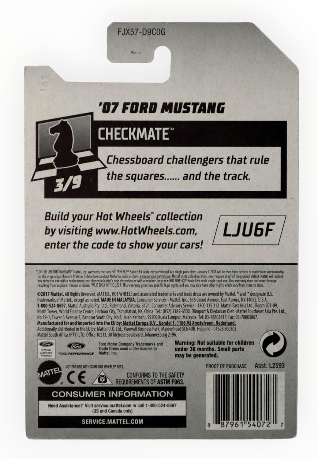 Hot Wheels 2018 50th Anniversary Checkmate '07 Ford Mustang (Knight) 165/365, Black