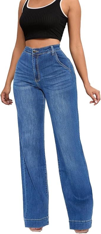 BubFee Womens Wide Leg Jeans High Waist Baggy Denim Pants