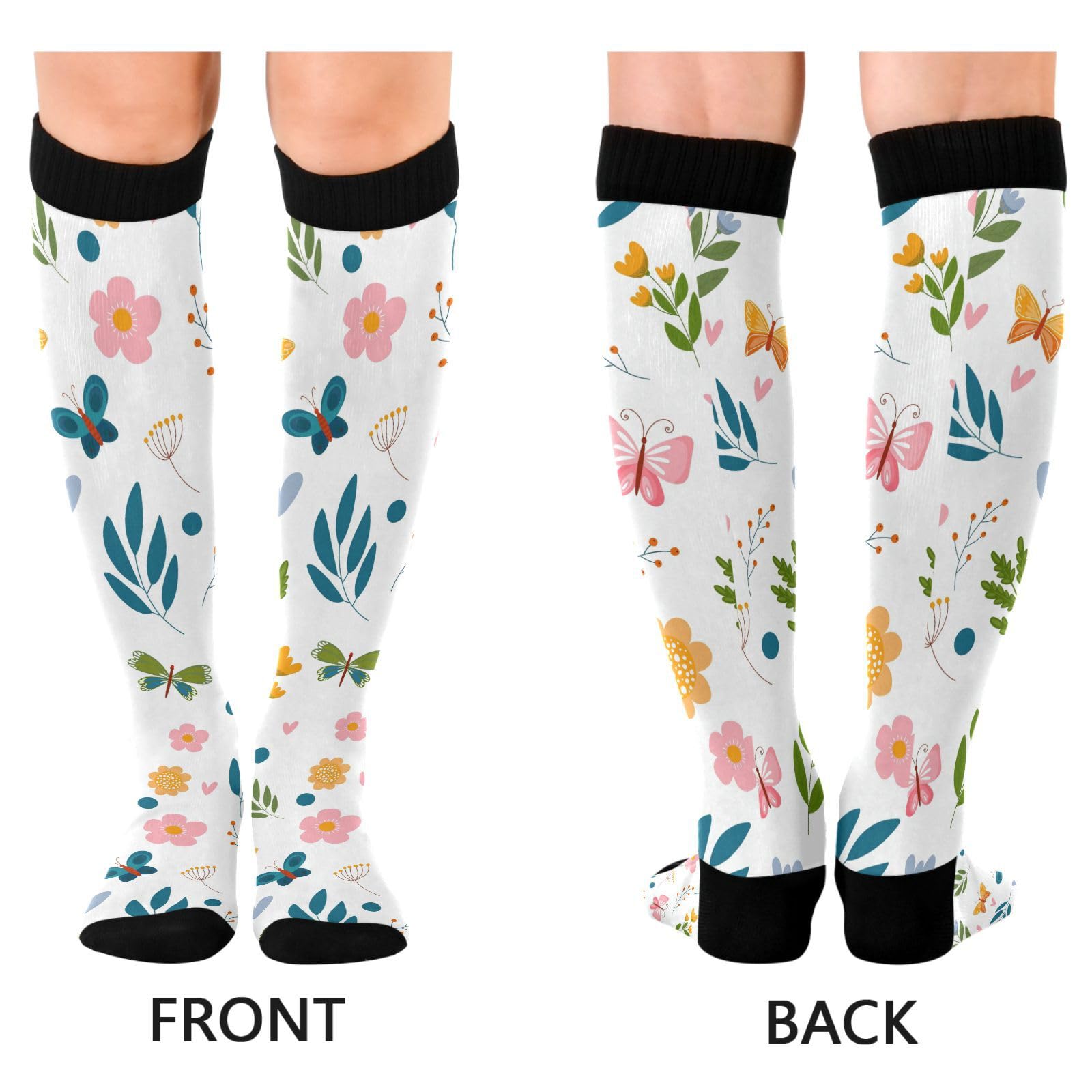 Dussdil Flower Roses Leaves Butterflies Compression Socks for Women Men Christmas Circulation Long Knee Socks for Winter Warm Stockings Socks