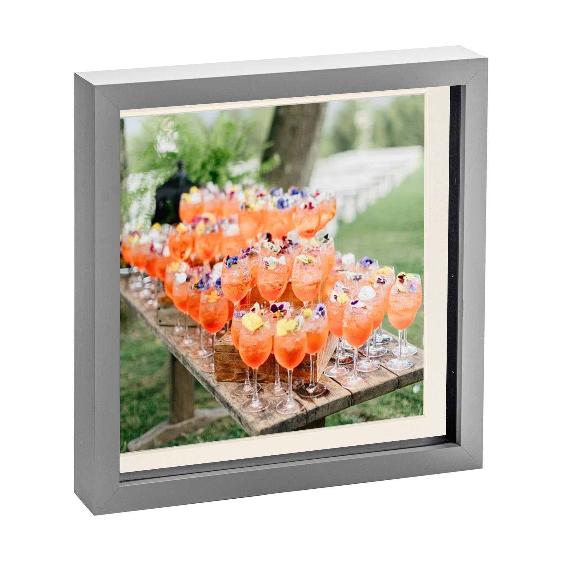 Nicola Spring Grey/Ivory X 3D Shadow Box Photo Frame - Craft Display Picture Frame With 8 X 8 Mount - Glass Aperture Size 10