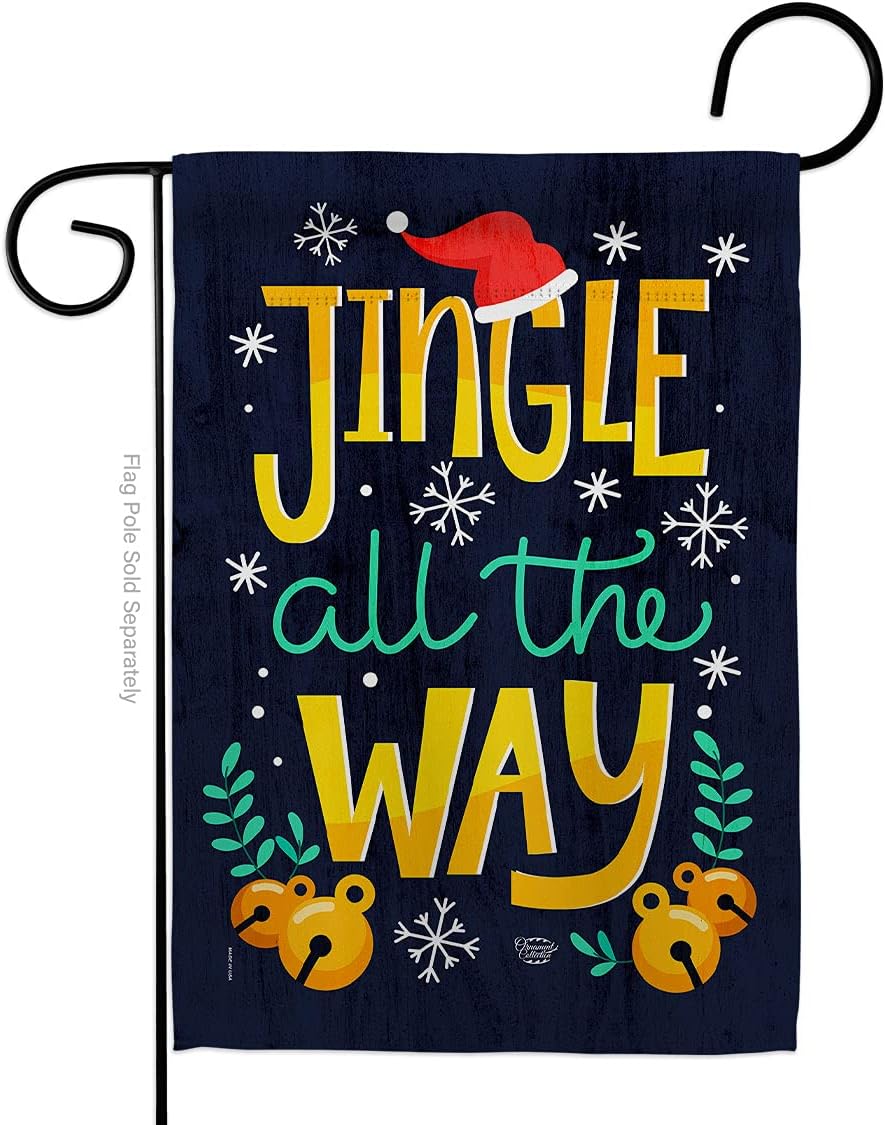 Jingle Way Garden Flag Winter Christmas Santa Marry Xmas Present Reindeer Season Wintertime Snow House Decoration Banner Small Yard Gift Double-Sided, Made in USA
