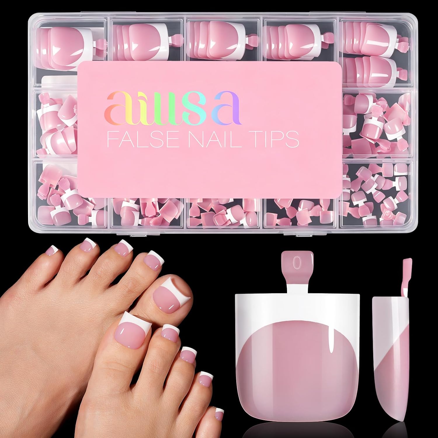 AILLSA French Tip Toe Nail Press Ons, Berry Pink Toe Nail Tips