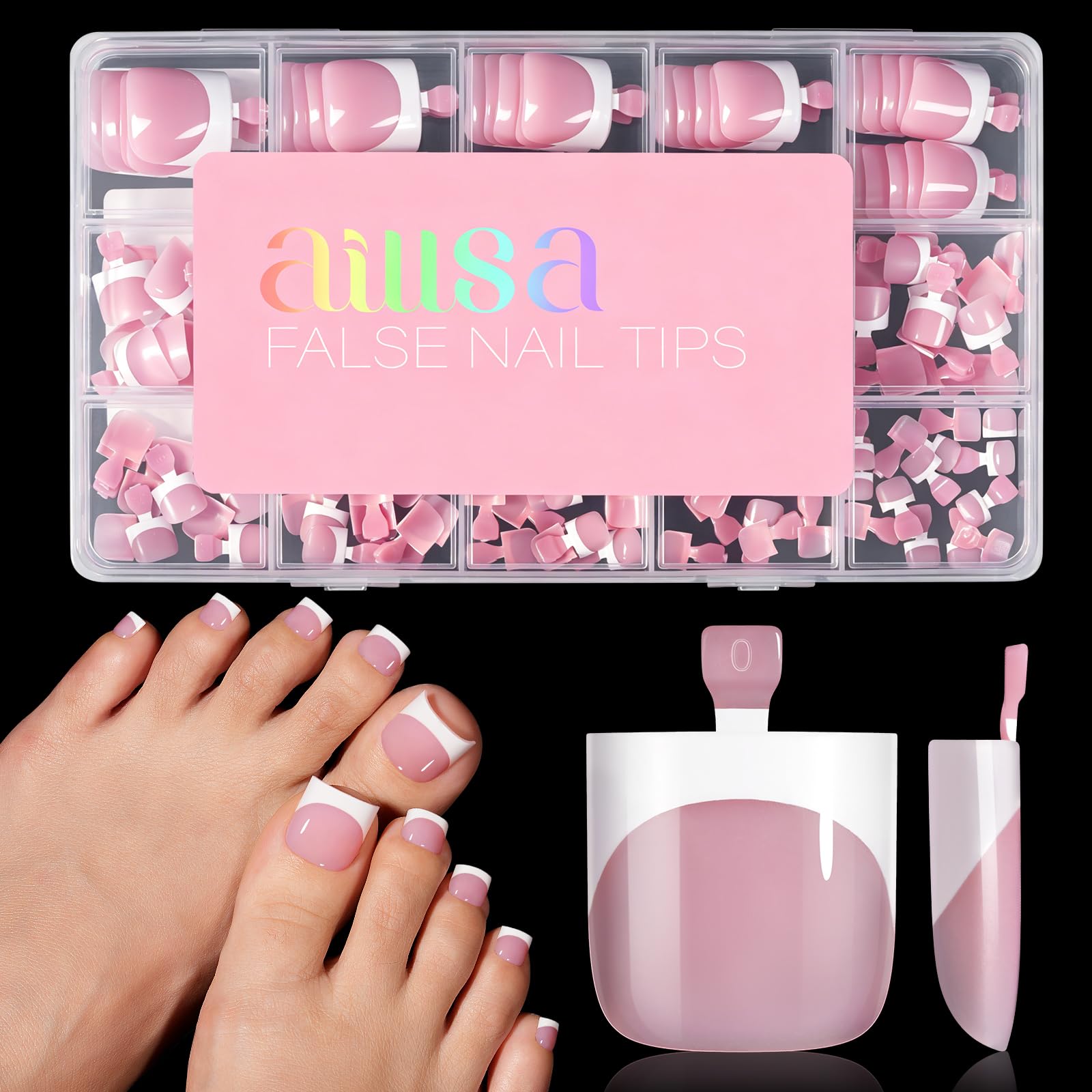 AILLSA French Tip Toe Nail Press Ons, Berry Pink Toe Nail Tips