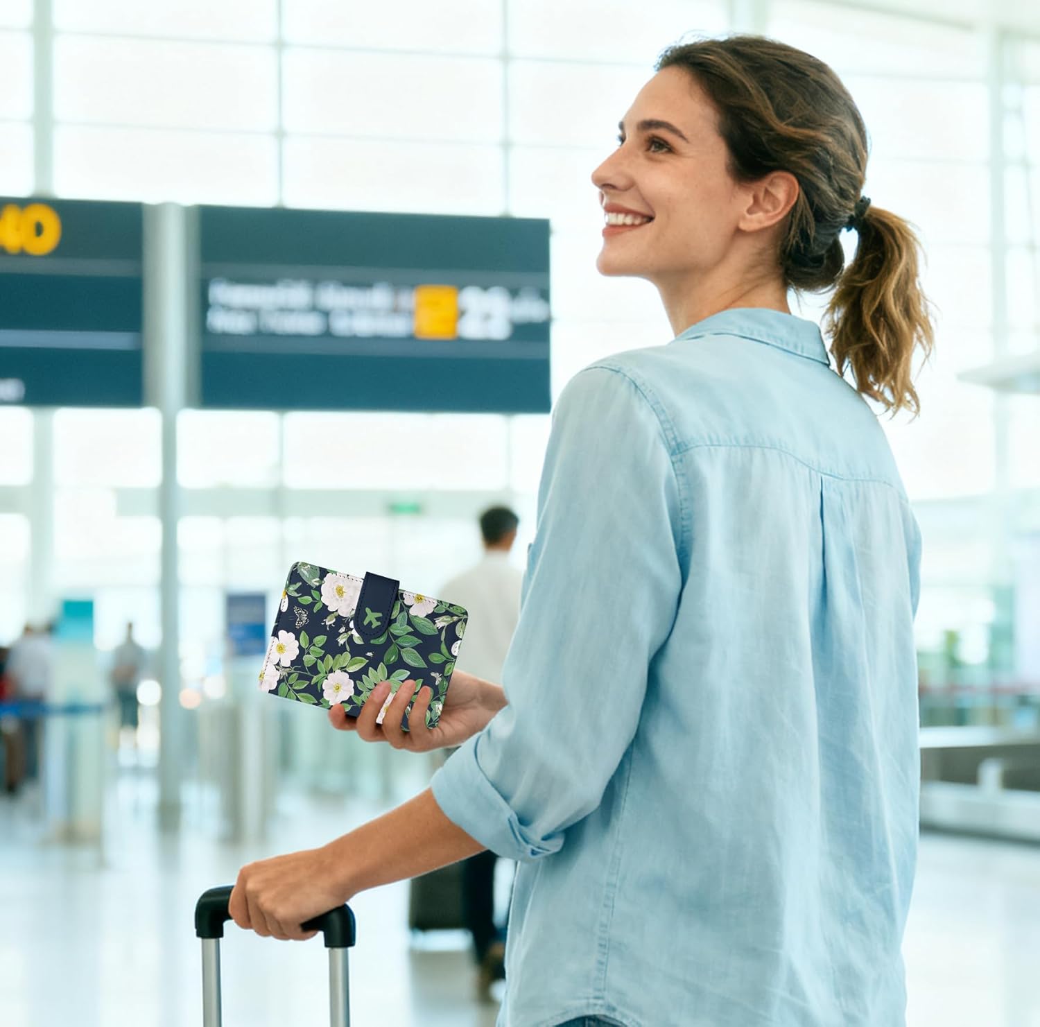 Passport Holder, Travel Wallet Cover with Pen Loop | Cute RFID Blocking Leather Case with Magnetic Closure for Travel Essentials-flower - Image 7