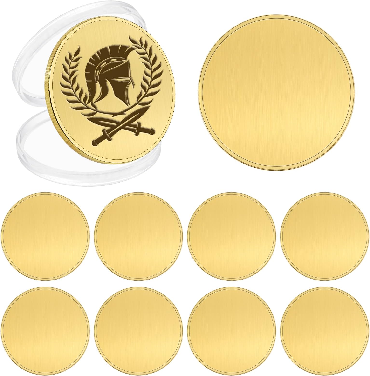 10 Pcs Blank Challenge Coins for Engraving, Aemygo 40mm Solid Brass Engraving Blanks Coin with Threaded Edged, Laser Engravable Stamping Coin for DIY Crafts, Commemorative, Collection Supplies