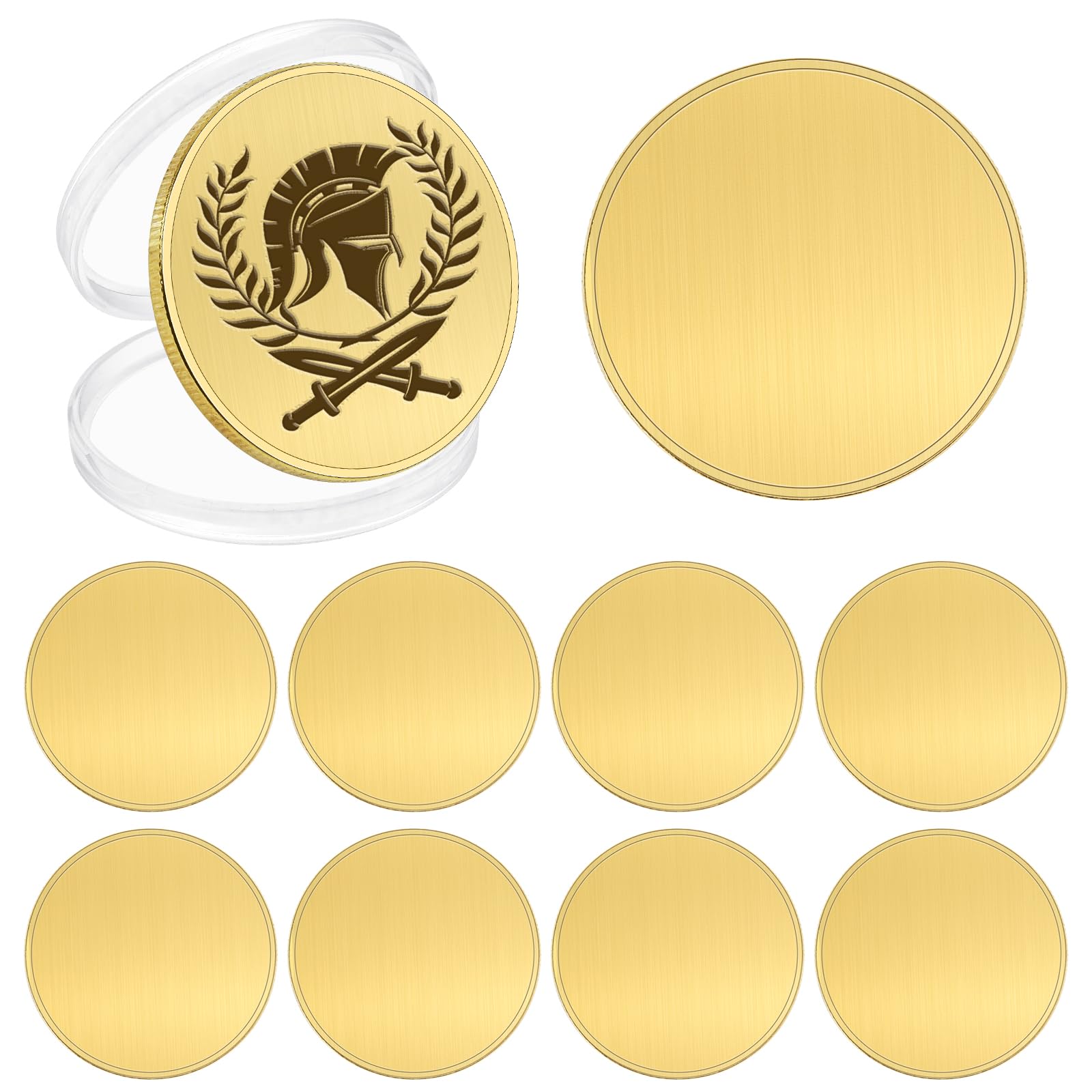 10 Pcs Blank Challenge Coins for Engraving, Aemygo 40mm Solid Brass Engraving Blanks Coin with Threaded Edged, Laser Engravable Stamping Coin for DIY Crafts, Commemorative, Collection Supplies