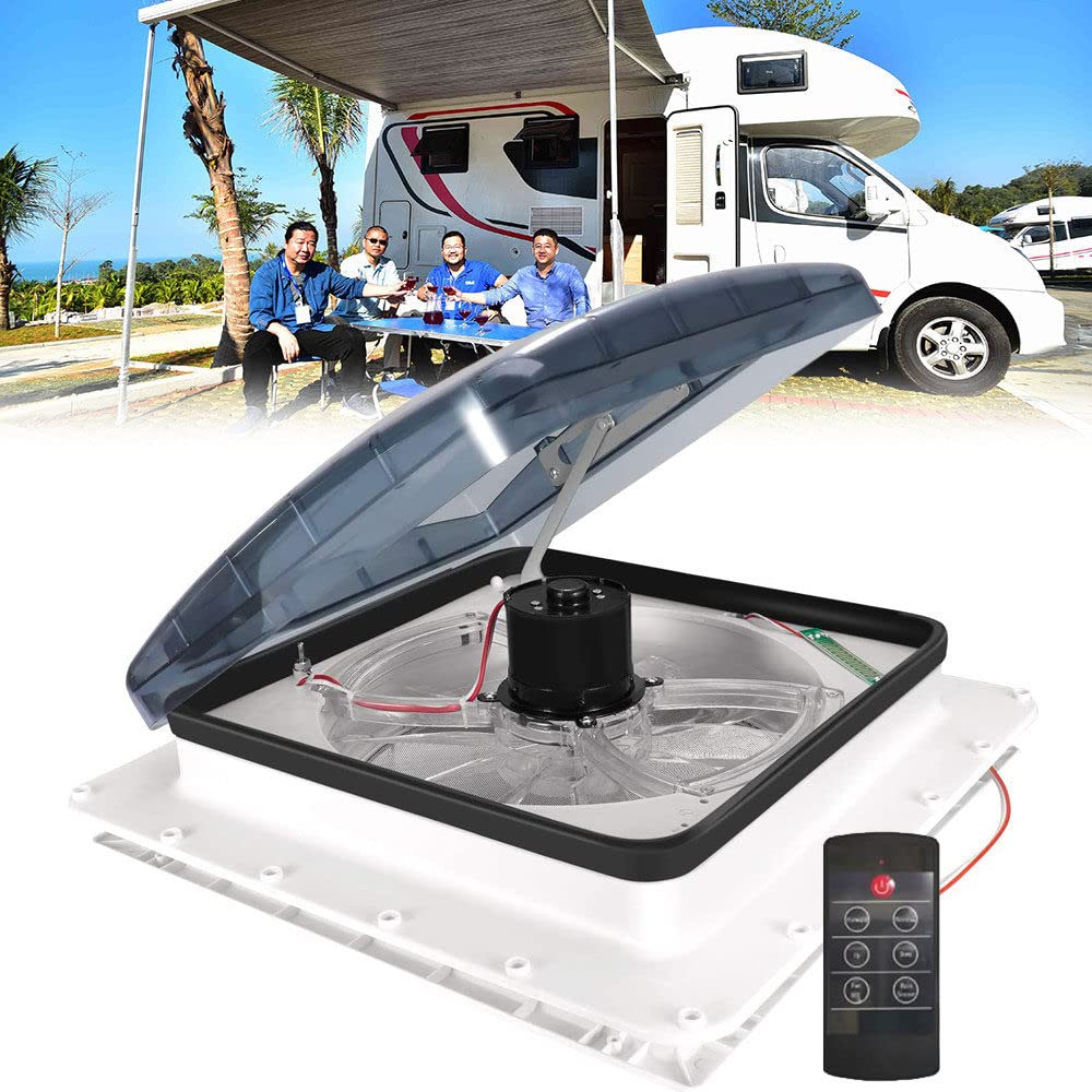 Wentylator dachowy RV 12V Wentylator do kampera z 3-biegowym wlotem i wylotem, elektrycznym podnośnikiem korbowym i pokrywą dymu, zawiera śruby i ozdoby do przyczepy kempingowej Rv, kombi