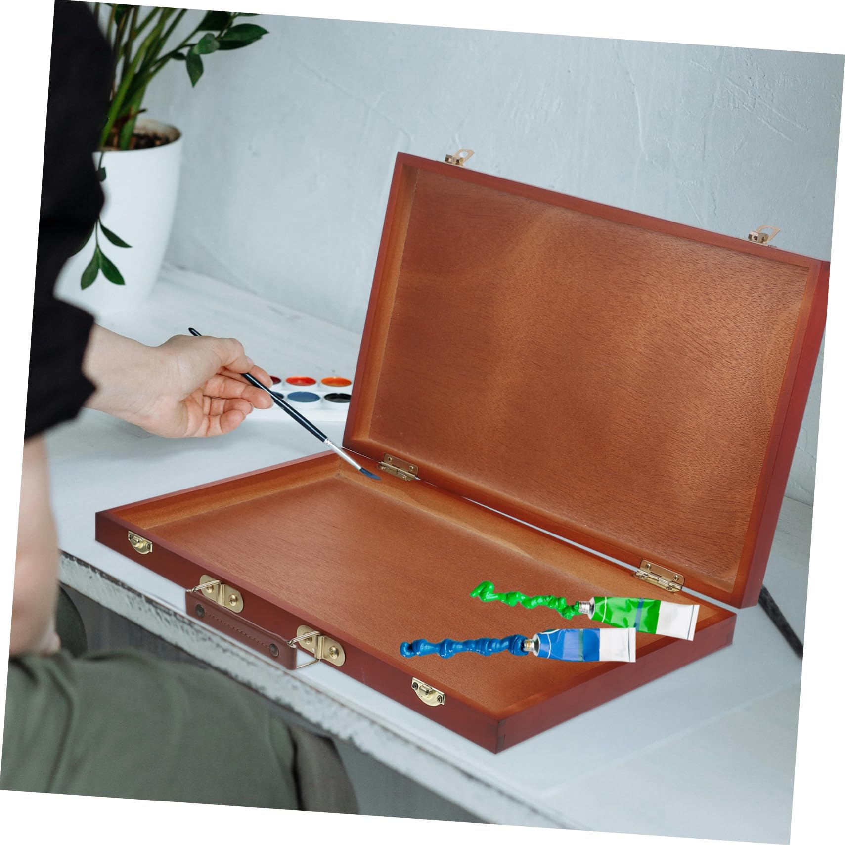 Homoyoyo Boîte de Peinture Bois Style Européen pour Artistes et Étudiants, Mallette Légère Poignée, Rangement Solide et Portable pour Usage en Extérieur