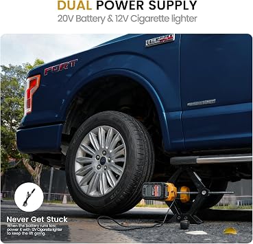 Dual Power Electric Car Jack Compatible with Dewalt 20V MAX Battery