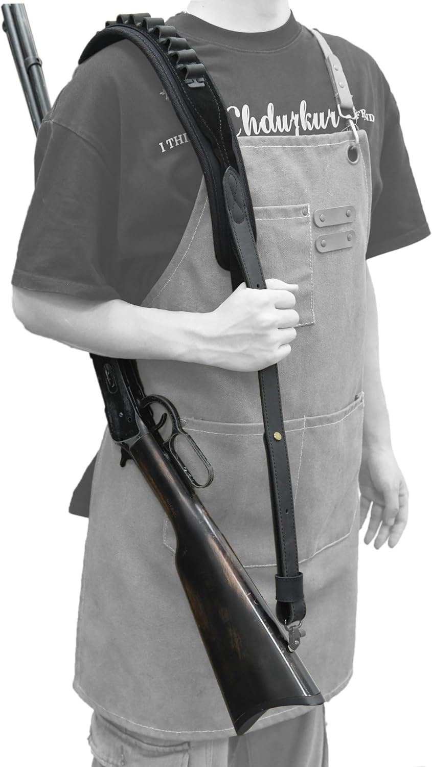 WAYNE'S DOG Padded Rifle Shoulder Strap with Thumb Hole, Leather Ammo Shell Holder Gun Gling