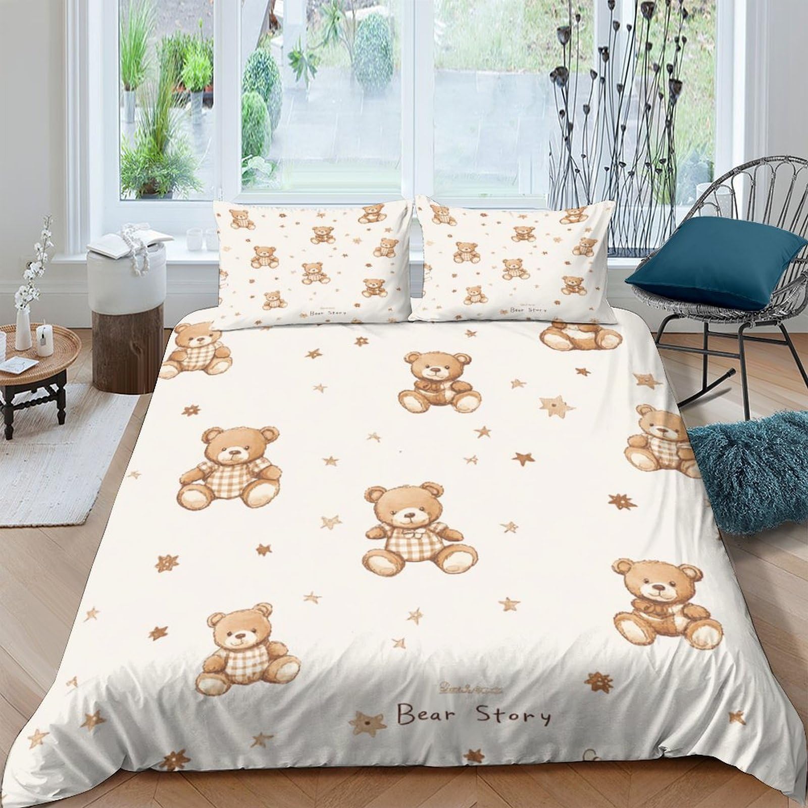 Ctjqhvkz Style-4 3D Printed Teddy Bear Fitted Sheet Microfiber Soft Breathable Brown Cartoon Mattress Cover For Bedroom Guest Room Decor Single（135X200cm）