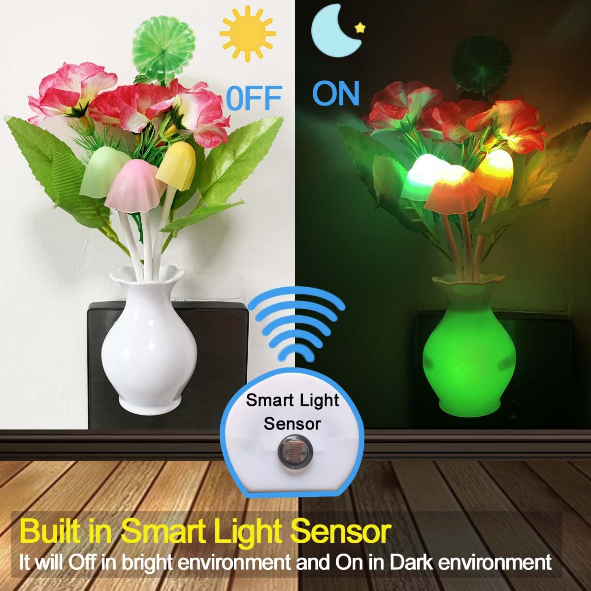 4 luces LED de noche enchufables con sensor de atardecer a amanecer, 7 cambios de color, lámparas de pared enchufables para niños adultos, dormitorio, baño, cocina, pasillo, escaleras (4 piezas 5