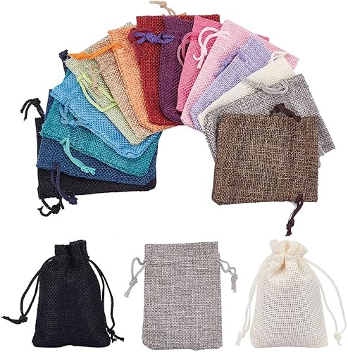 PH PandaHall Bolsas de regalo de arpillera de 15 colores, bolsas de embalaje con cordón, bolsas de 2.7 x 3.5 pulgadas, pequeñas bolsas de regalo de