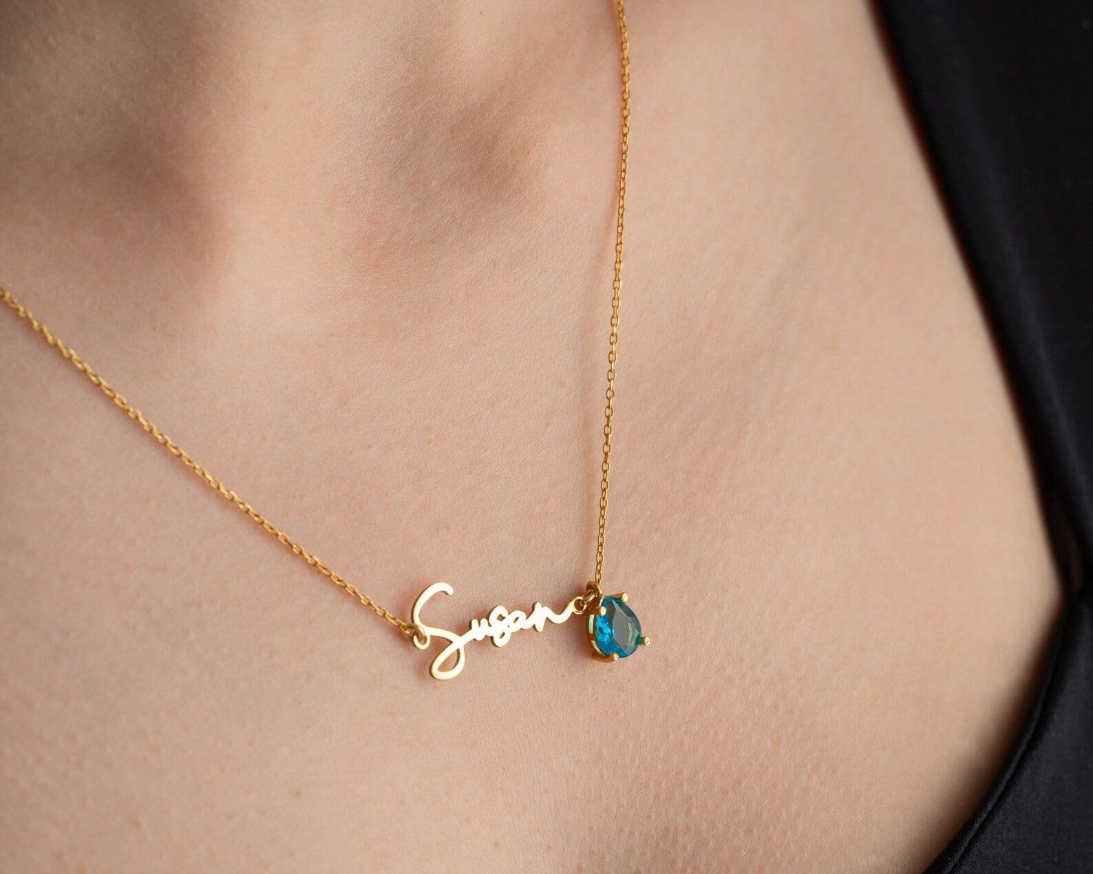 Nome e collana con pietra portafortuna personalizzato con nome Festa della Mamma Natale anniversario compleanno, Design minimalista