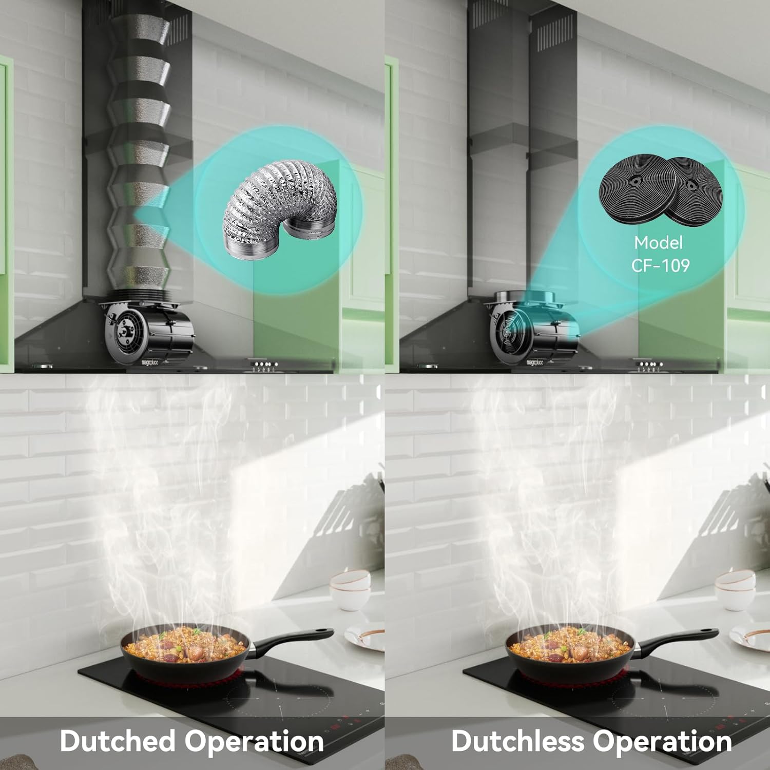 Wall Mount Range Hood 30 inch, 380 CFM Kitchen Hood With Ducted/Ductless Convertible, 3 Speed Exhaust Fan with LED light, Balck