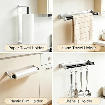 Paper Towel Holder Under Cabinet, Aluminum Alloy Kitchen Towel Holders, Self Adhesive Paper Towel Roll Holder Wall Mounted for Kitchen,RV,Pantry,Bathroom