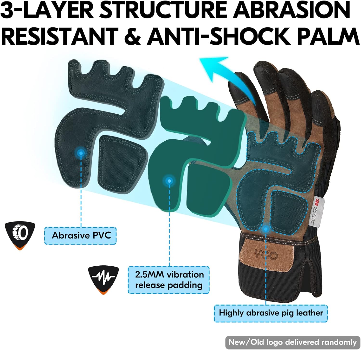Vgo...… Winter Work Gloves Men,Leather Work Gloves,Anti-vibration,Mechanics Gloves,Abrasion Resistance - Image 5