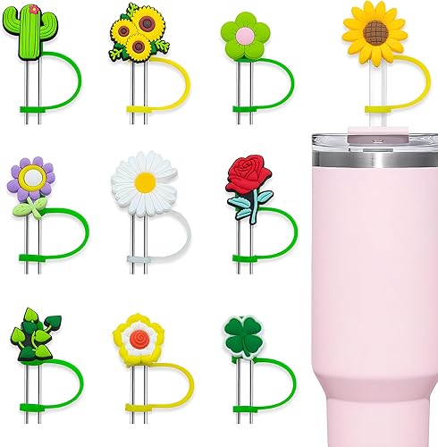 10 fundas de popote de 0.4 pulgadas para copa Stanley, tapa de popote de silicona, linda cubierta de popote compatible con Stanley vaso de 30 y 40