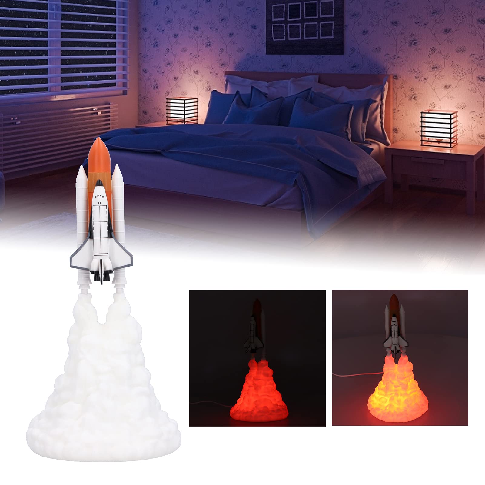 Veilleuse Fusée, 3D LED Veilleuse Lampe de Chargement USB Lampe Navette Spatiale Fusée Décorations de Bureau Anniversaire Décoration Lumineuse de la Maison
