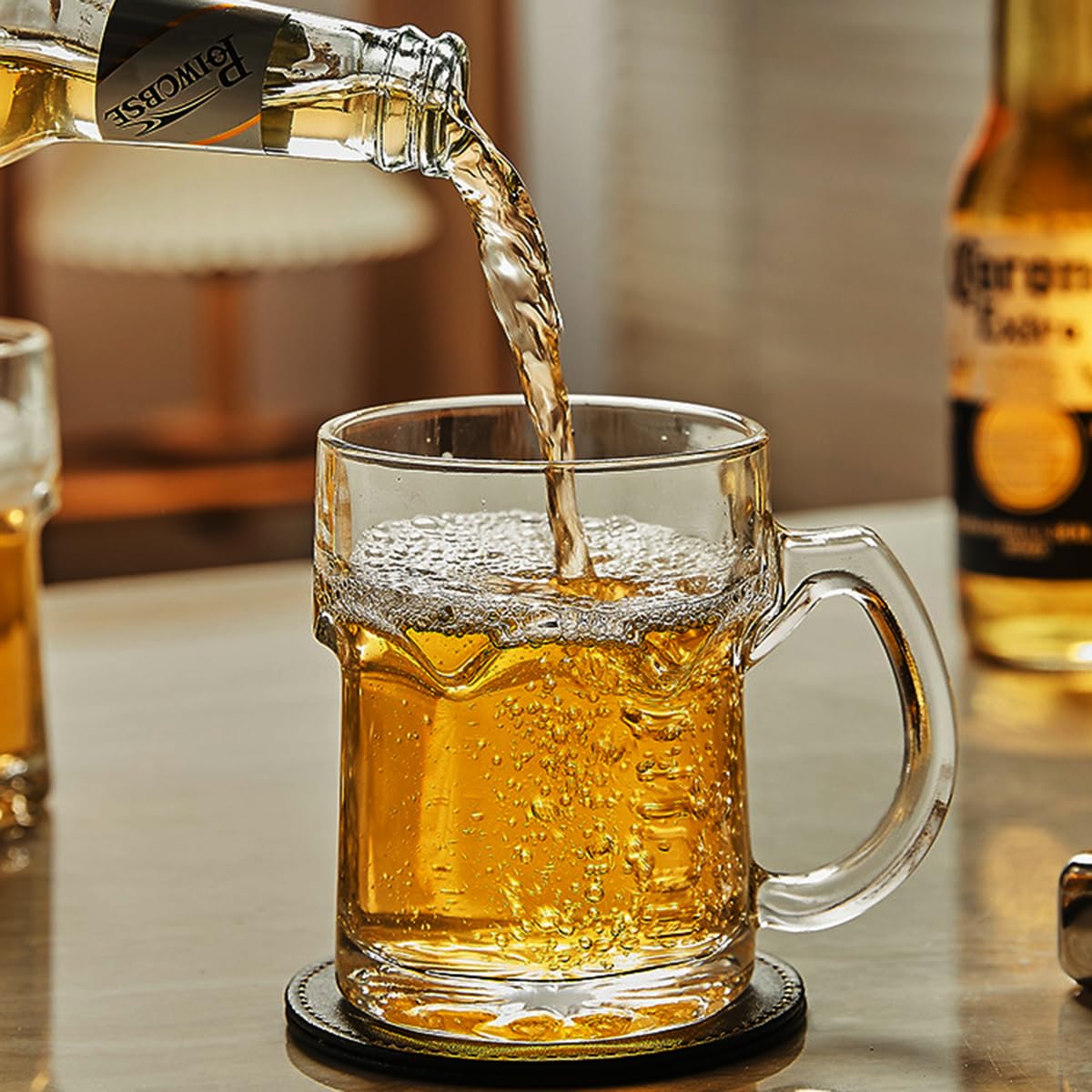 Set di 2 bicchieri da birra con manico, bicchieri da birra in vetro con poggiapolsi