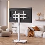 Rolling TV Stand for 32 to 43 55 65 75 85 Inch TVs, Corner TV Floor Stand, Universal Portable Mobile TV Cart on Wheels, Small TV Stand for Bedroom, Living Room, Conference Room (White)