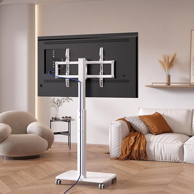 Rolling TV Stand for 32 to 43 55 65 75 85 Inch TVs, Corner TV Floor Stand, Universal Portable Mobile TV Cart on Wheels, Small TV Stand for Bedroom, Living Room, Conference Room (White)