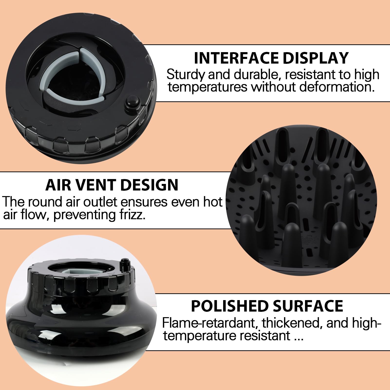 Universal Diffusor Aufsatz Föhn – Diffuser für Haar, Anpassungsfähig für Föhn mit Düse D=3.5-6.6cm, für Lockiges/Welliges Haar (Maximales Volumen ohne Frizz), Schwarz