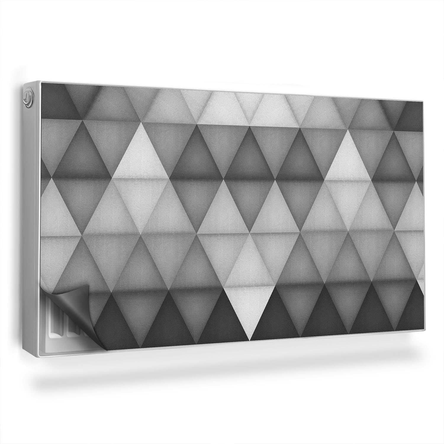 Cache radiateur 110x60 triangles pour cacher un vieux chauffage de salon