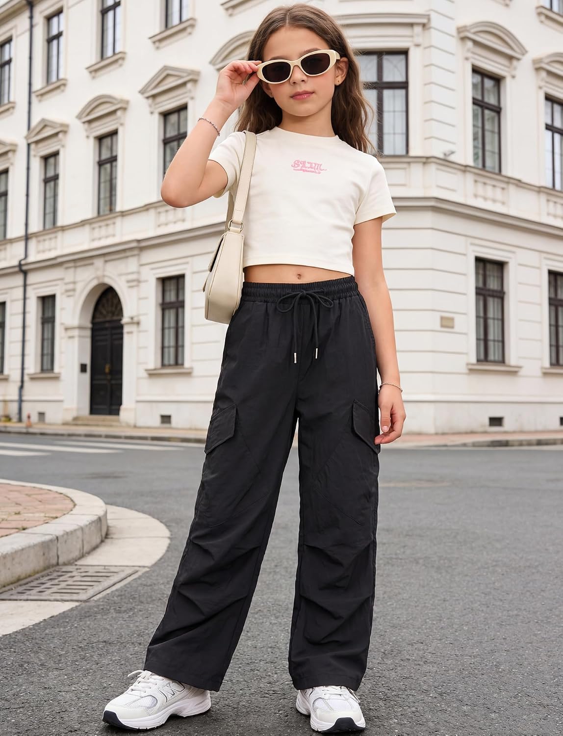 Girls Parachute Cargo Joggers Hip Hop Running Pants with Pockets 5-14Y