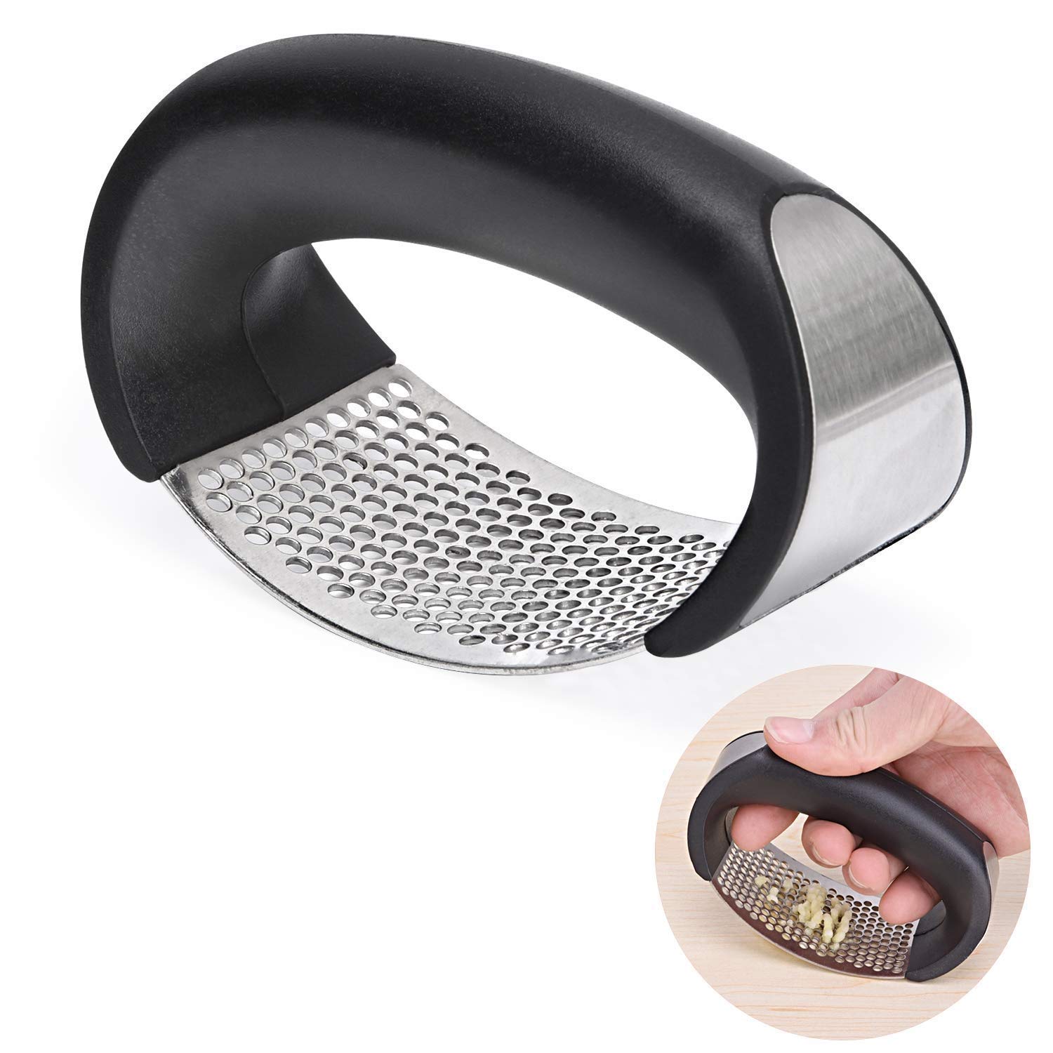 Denique Multi-Function Manual Garlic Presser Curved Grinding Slicer Chopper Stainless Steel Presses Cooking Gadgets Tool Press Crusher,Stainless Kitchen Crusher Dishwasher Safe 1