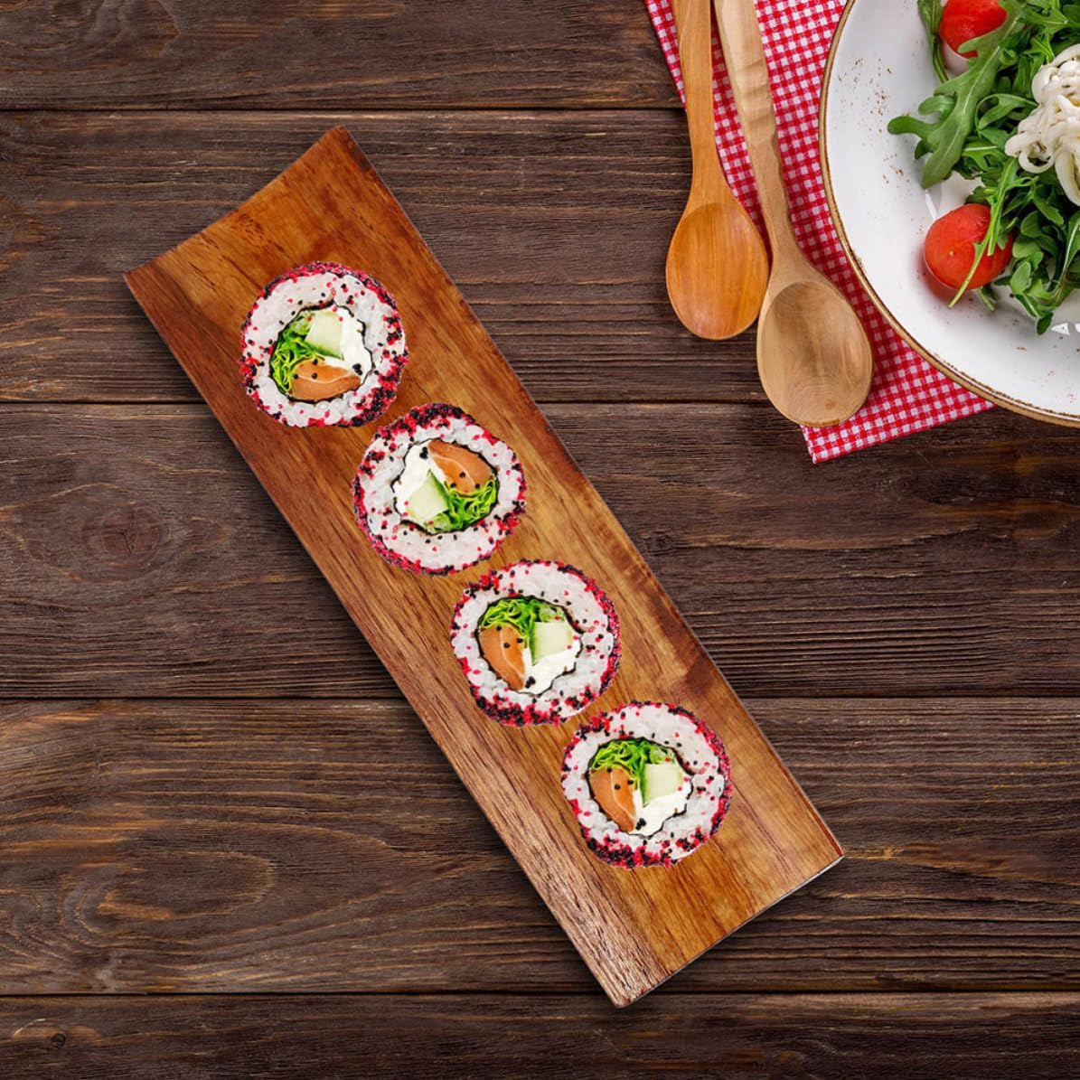 4pcs Rectangle Reusable Sushi Tray Wood Sashimi Plate Xmas