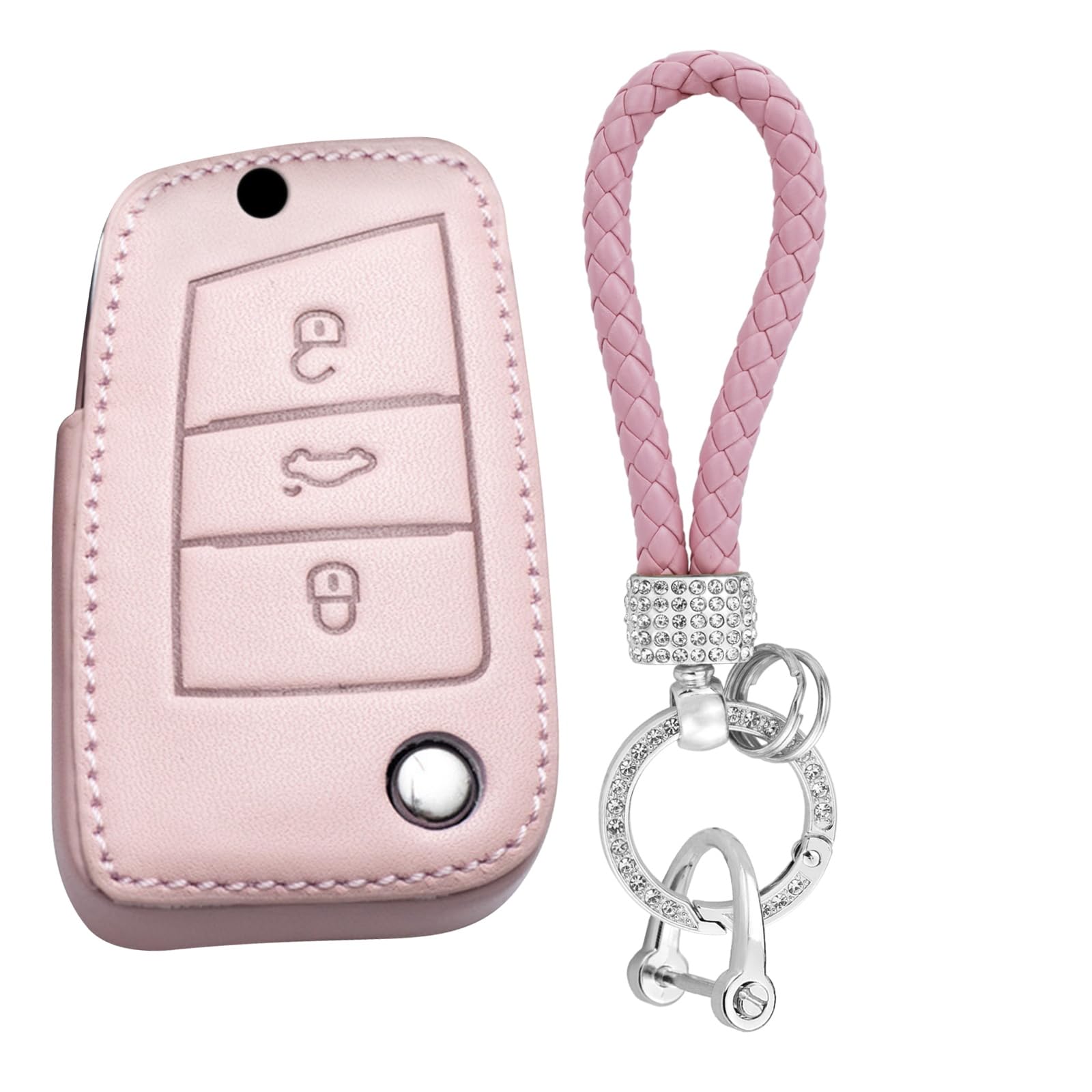 Étui de clé en cuir rose antichoc protégeant la télécommande VW Golf 7 et Jetta - 8
