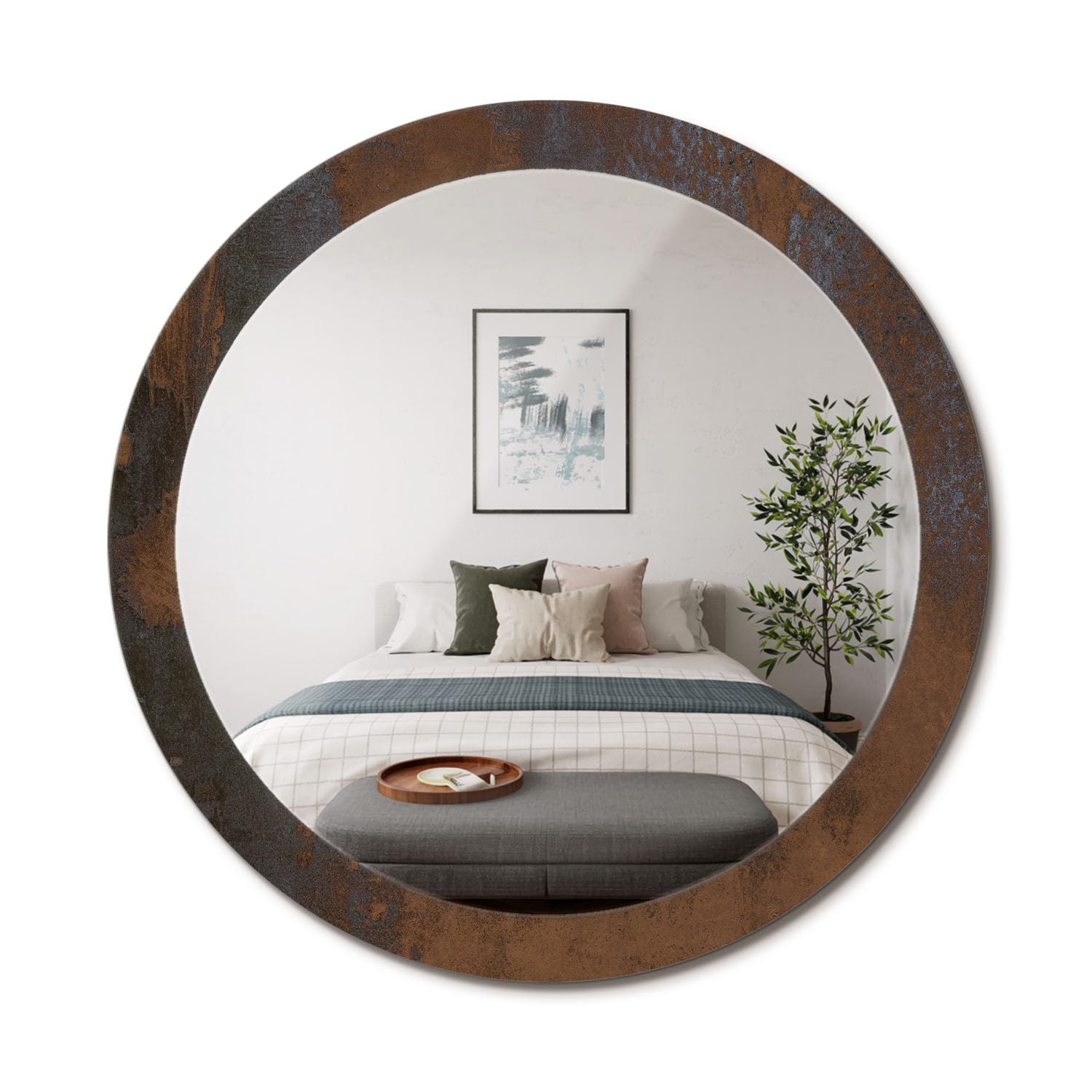 Miroir mural rond rustique métallique fi90 pour décoration intérieure chic