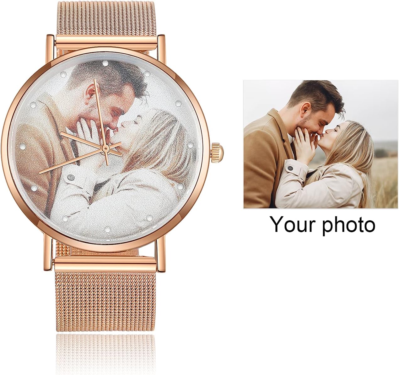 OPALSTOCK Personalized Watch Engraved Words Photo Wrist Watches Leather Strap Handmade Couple Watch Customized Father's Mother's Groom Gift