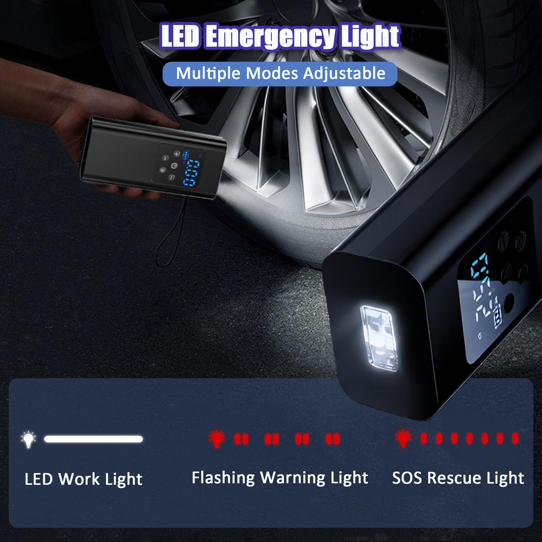 Aischens Compressore Aria Portatile Senza Fili 150PSI(10,3Bar), Gonfiatore Elettrico con Luce LED, Inflazione Rapida, Batteria 6000mAh, Mini Pompa ad Aria per per Auto, Moto, Bicicletta, Palloni