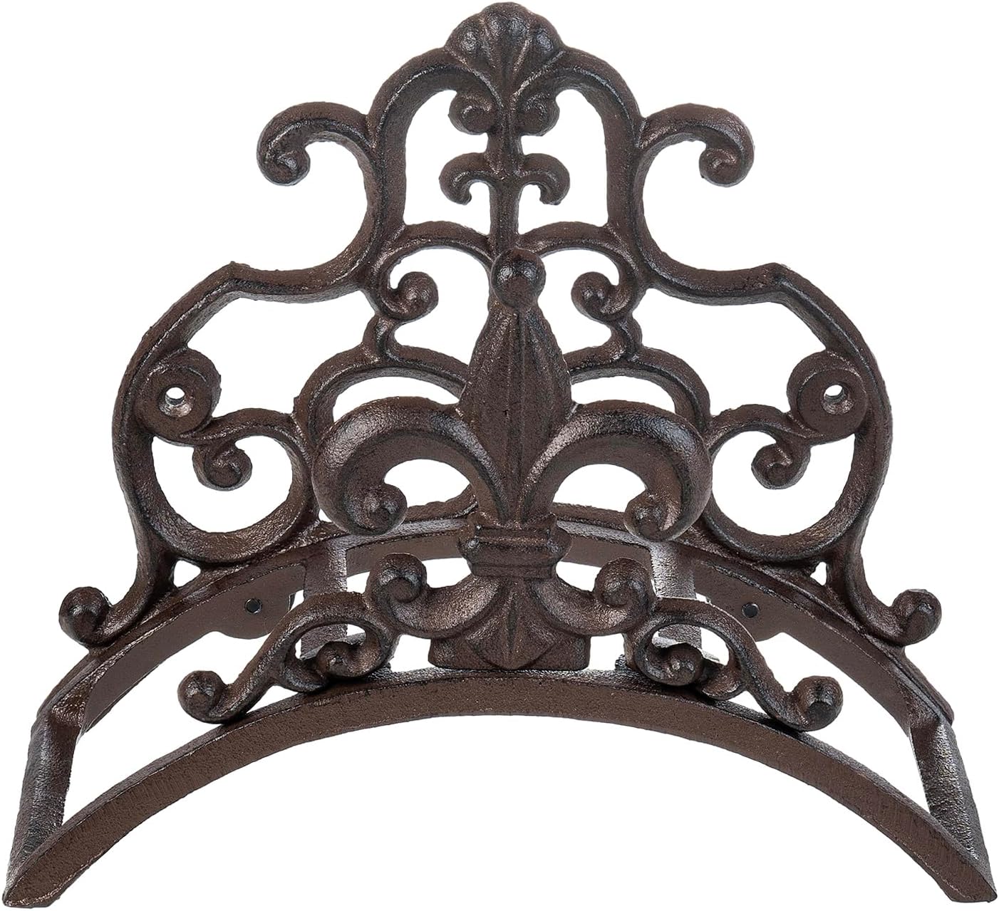 MyGift Dark Coffee Cast Iron Wall Mounted Garden Water Hose Holder, Decorative Vintage Fleur De Lis Floral Scrollwork Waterhose Reel Hanger Storage Rack