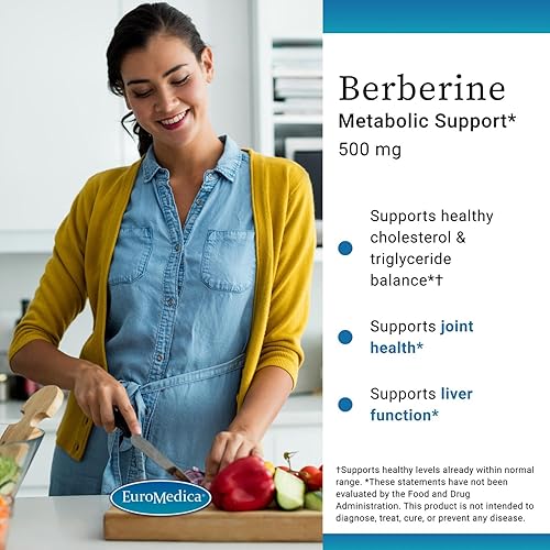 Miniatura 3 de EuroMedica Berberina 500 mg - Suplemento de apoyo a la salud cerebral y hepática - Suplemento dietético con extracto de raíz de agracejo indio -