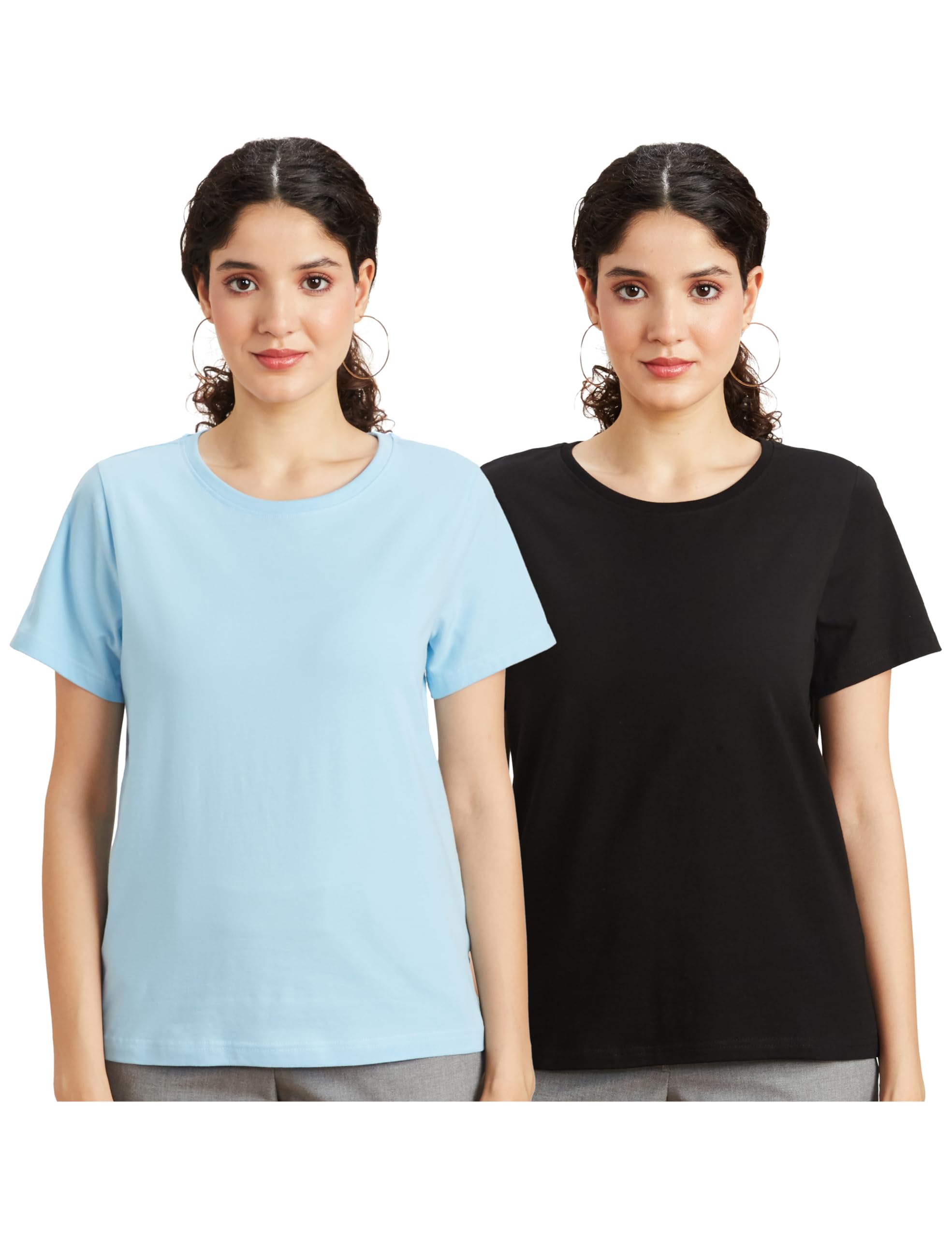 Amazon Brand - Symbol Women Cotton Stretch Regular Fit Round Neck Half Sleeve T-Shirt (Available in Plus Sizes)