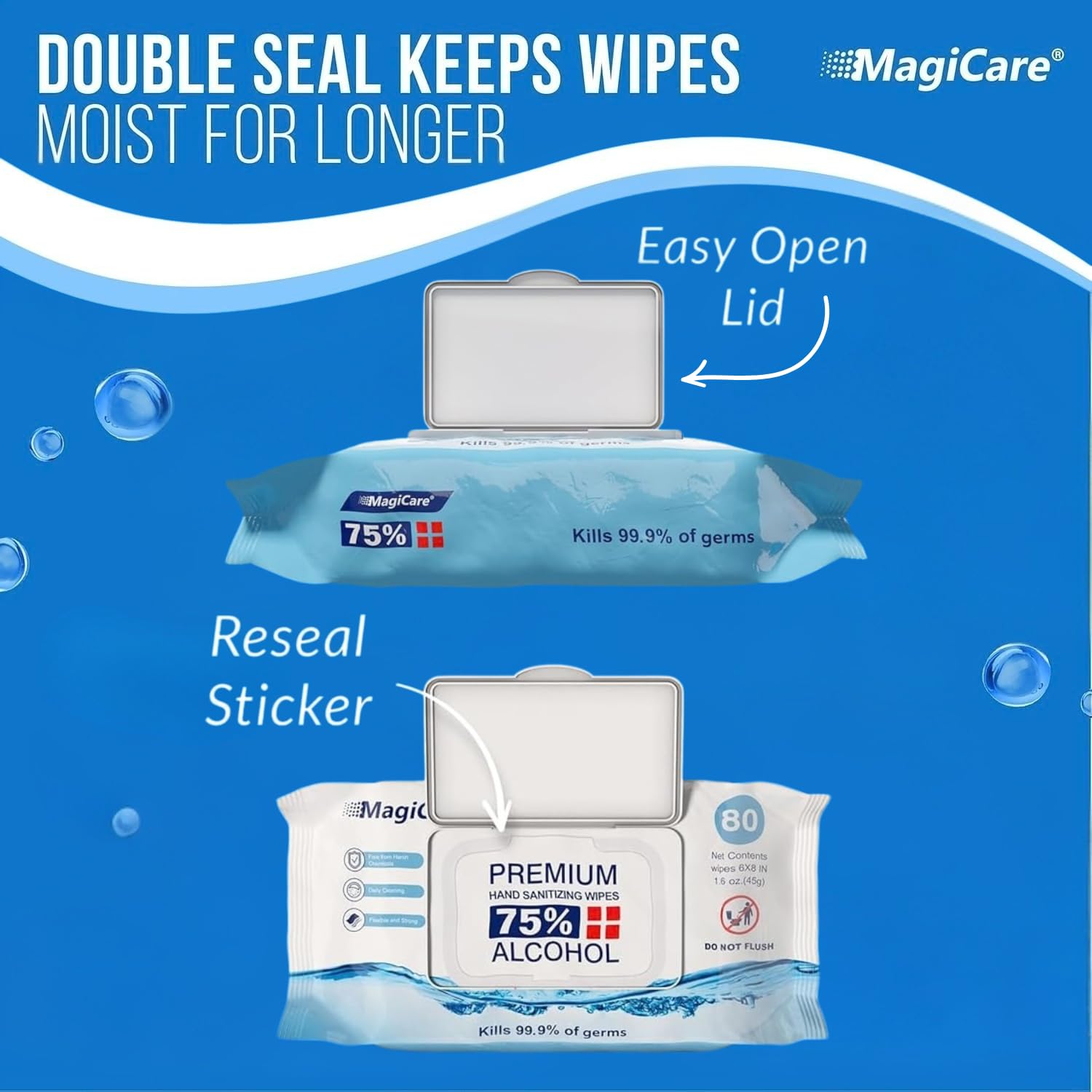 MagiCare 75% Large Alcohol Wipes (4-80ct Packs, 320pcs) - Alcohol Hand Sanitizer Wipes, Premium - Unscented Hand Wipe, Sanitizing Wipe - Travel, Home, Classroom, Camping - Soft Packs - Image 5